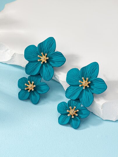 Ferozi Double Flower Dangle Earrings
