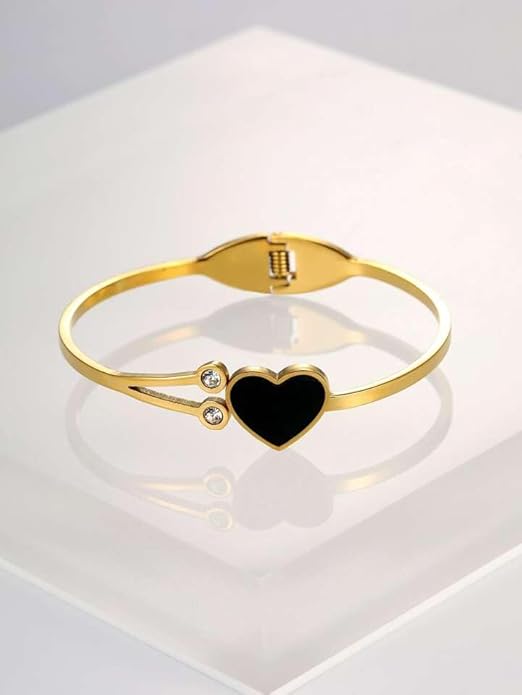 Golden Love Black Stone Heart Bracelet