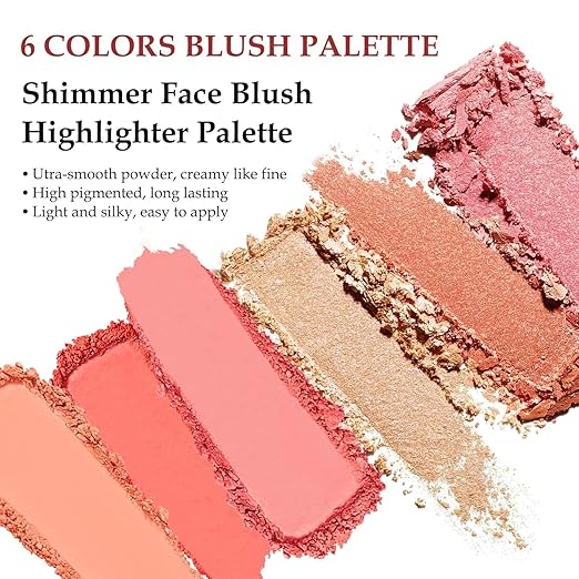 6 Color Hudamoji Bellini Blush + Highlighter Palette