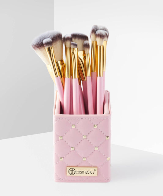 Pink Studded Elegance 12 Piece Brush Set with Brush Stand