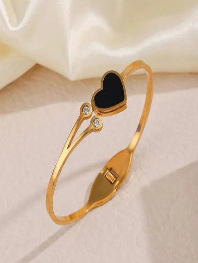 Golden Love Black Stone Heart Bracelet