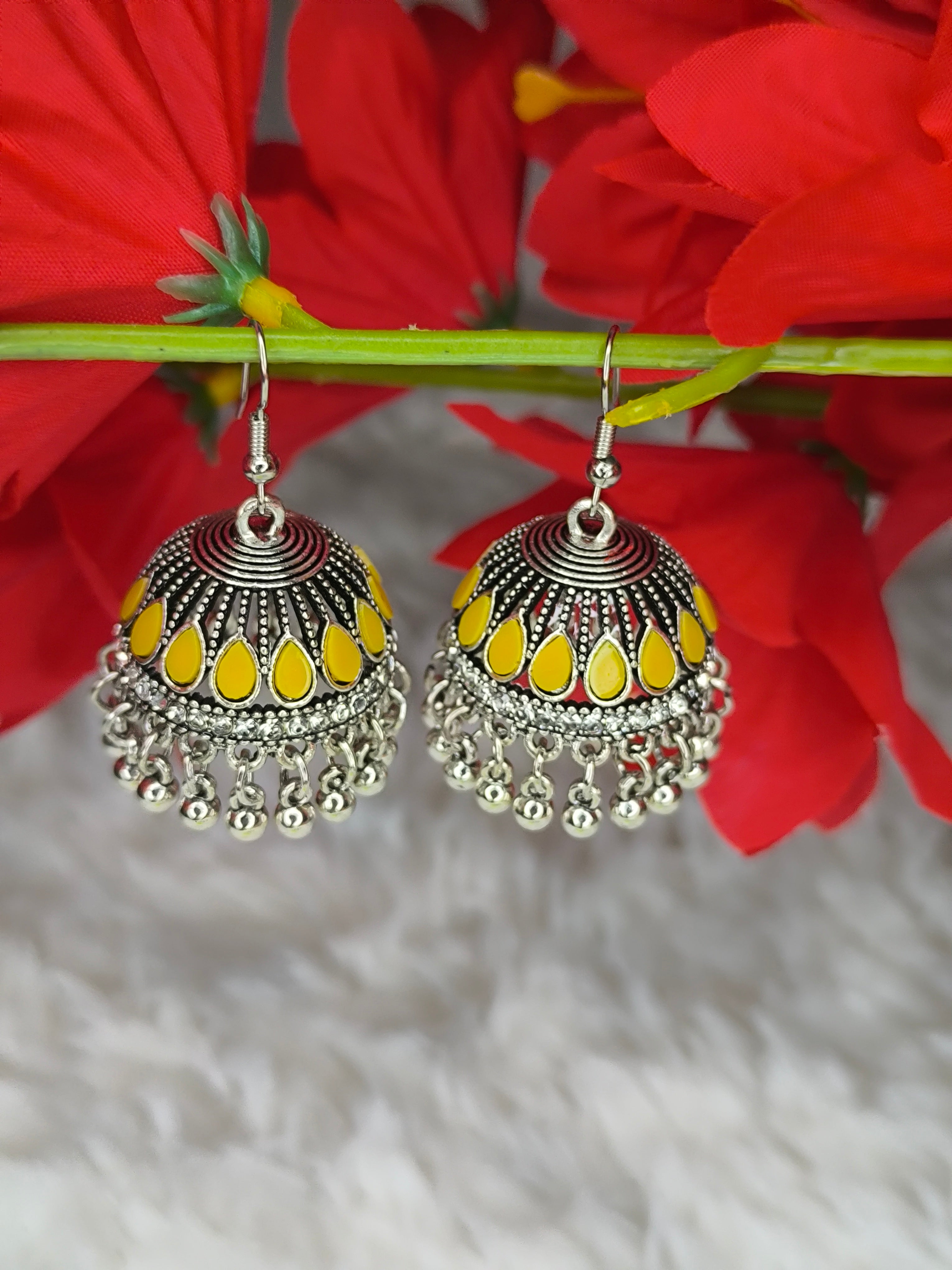 Traditional Yellow antique jhumka