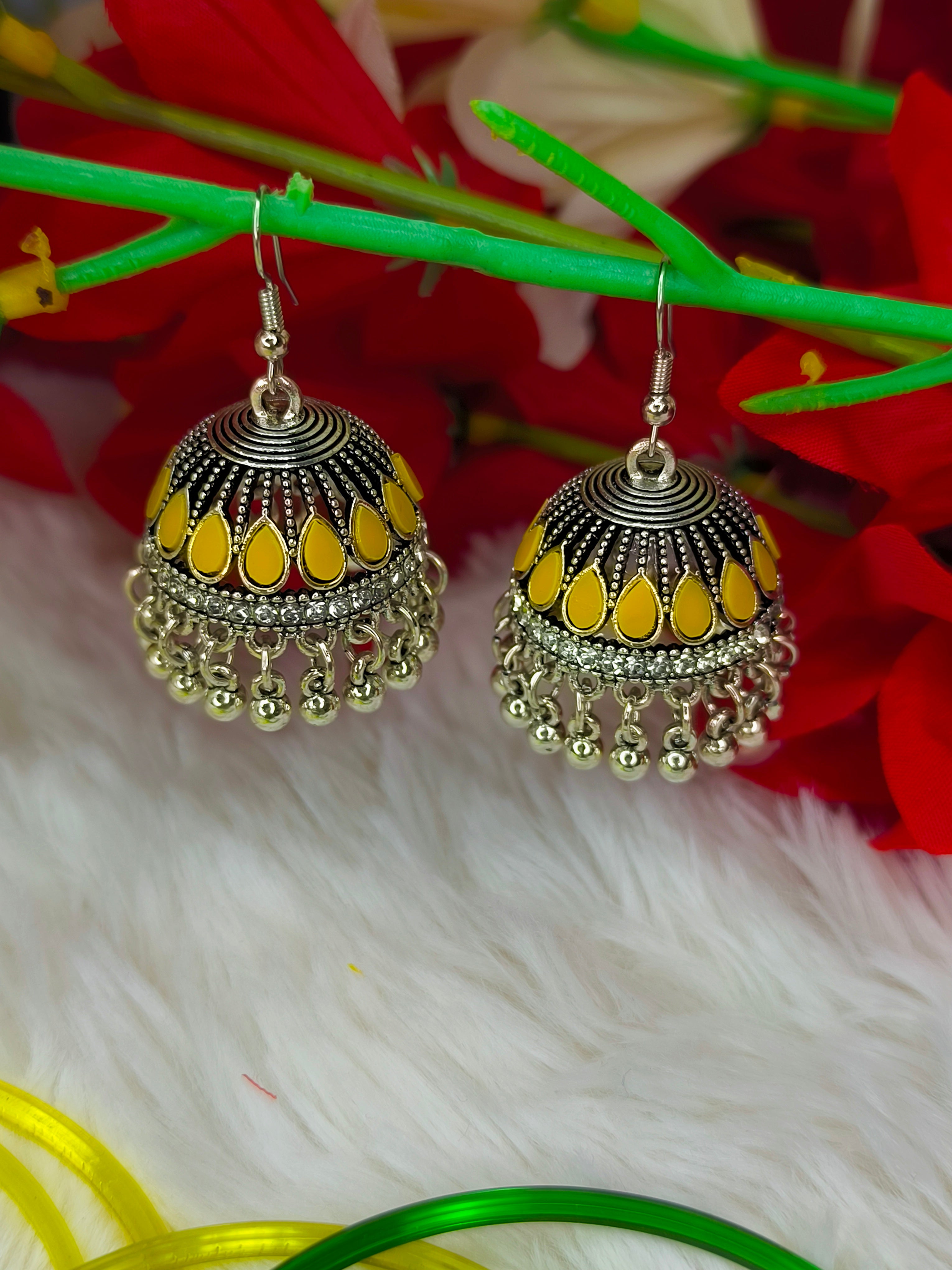 Traditional Yellow antique jhumka